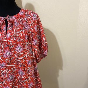 Loft floral tie blouse with puff sleeves